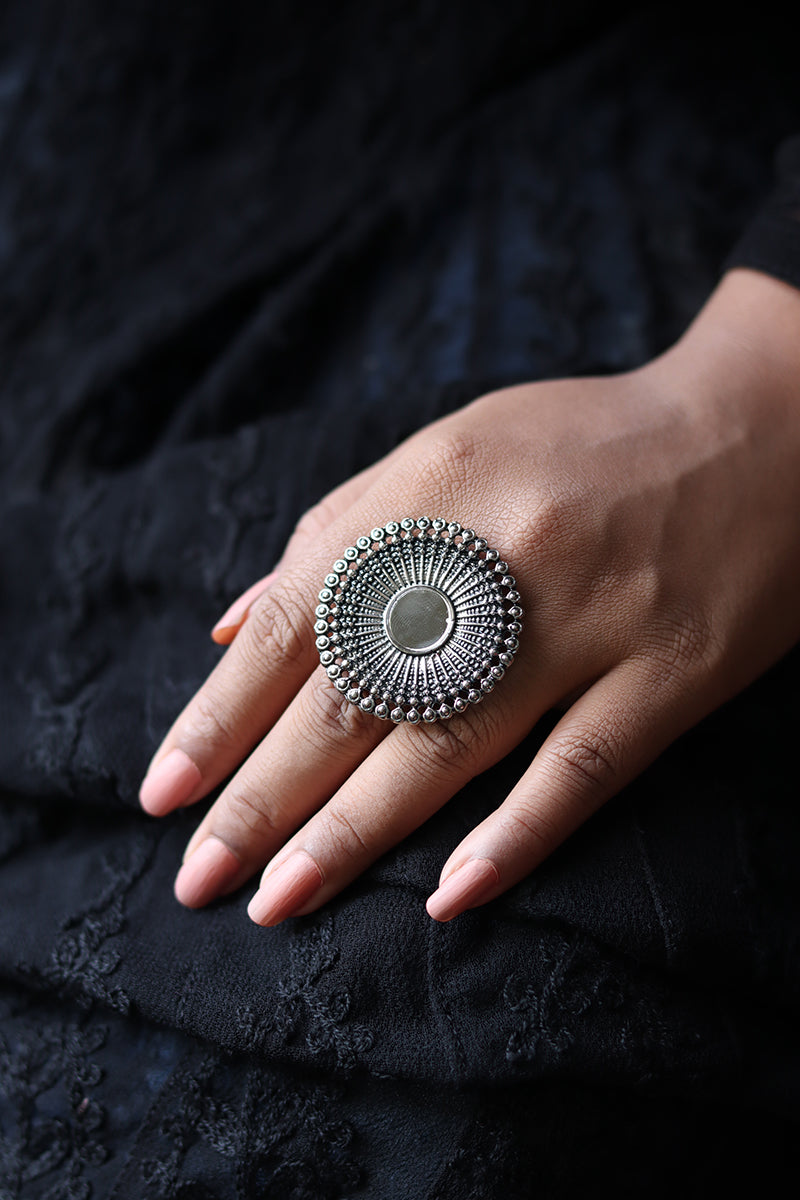 Bollywood Oxidized Silver Plated Adjustable Statement Big Finger Ring women  #G5U | eBay